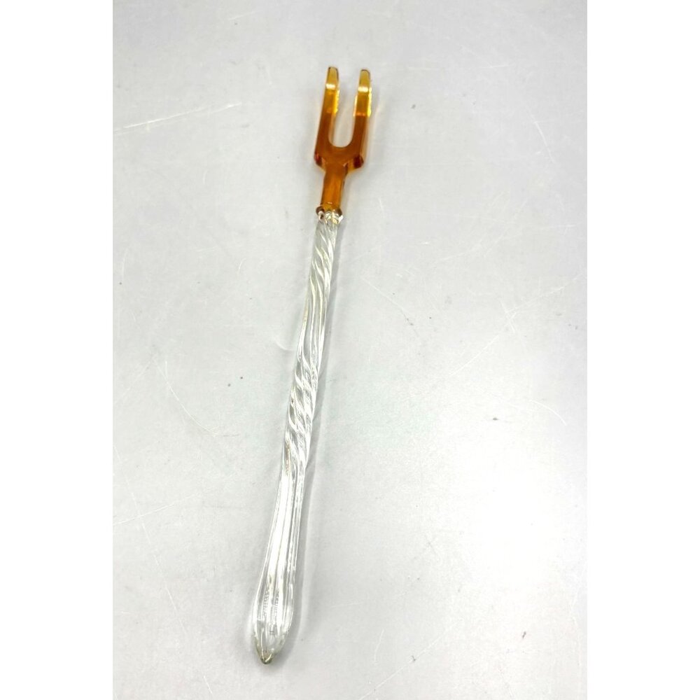 Vintage Glass & Amber Acrylic Forked Cocktail Stirrer 9"